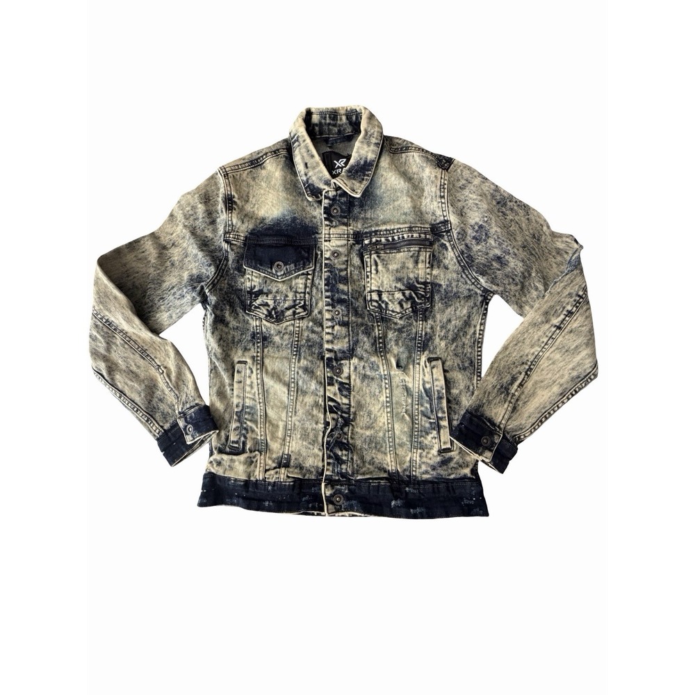 XRAY Jeans Distressed Denim Jacket Sz Small Acid Wash Grunge Biker Blue Bleached